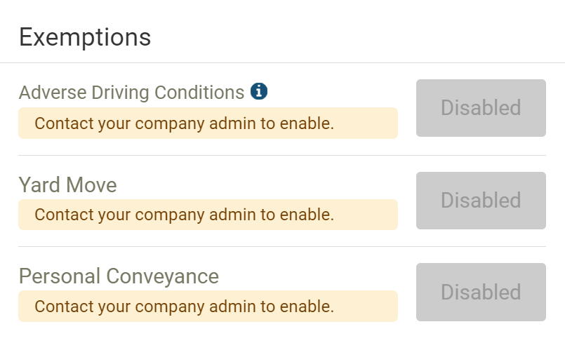 Exemption screen indicating which three exemptions that are currently disabled